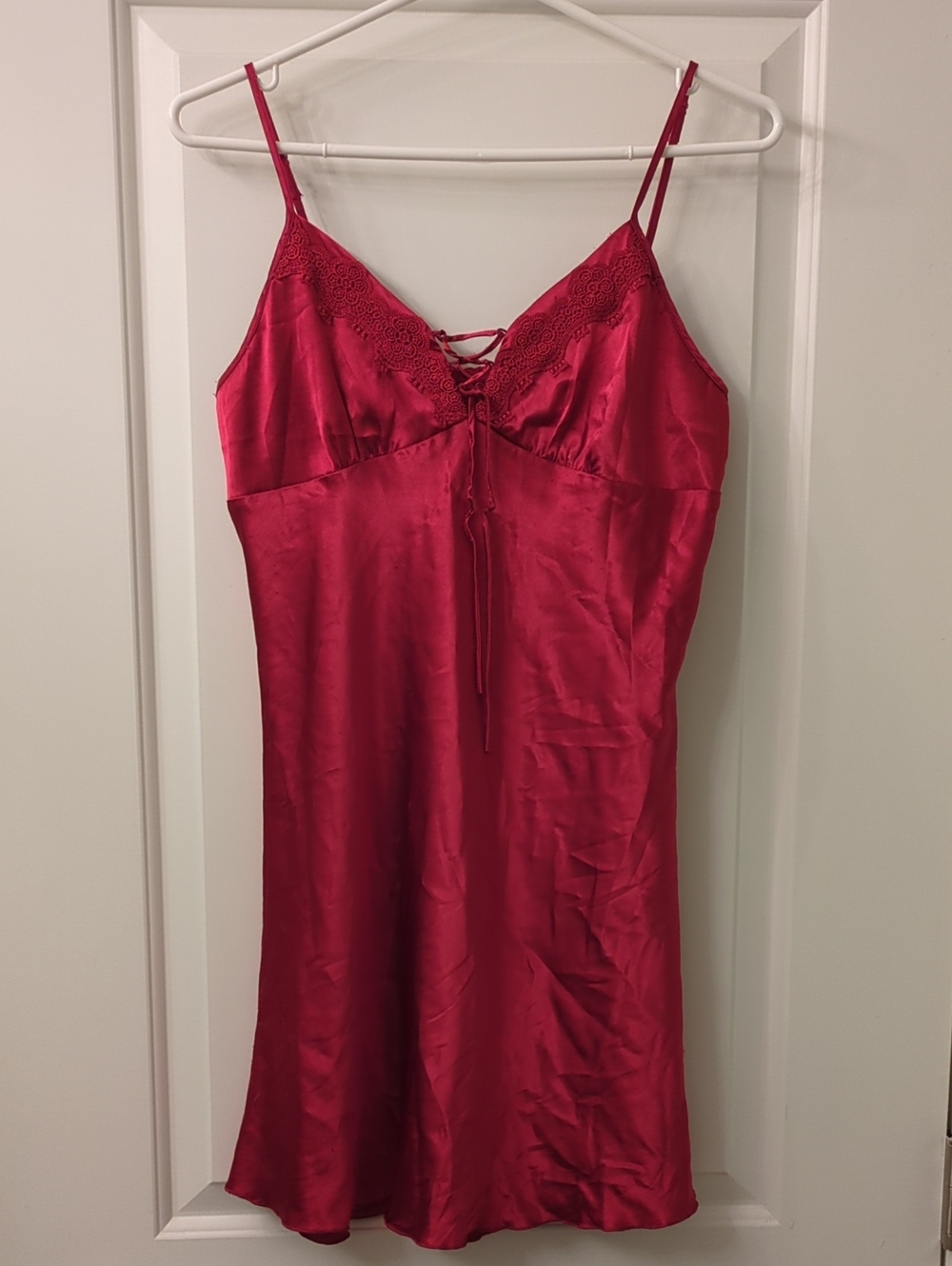 Red Satin Lace-Trim Chemise Nightgown - Women Intimates